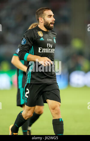 Skopje, ERIM - Agosto 8,2017: Real Madrid Dani Carvajal durante la Coppa UEFA Intertoto partita finale tra il Real Madrid e il Manchester United a Filippo II Foto Stock