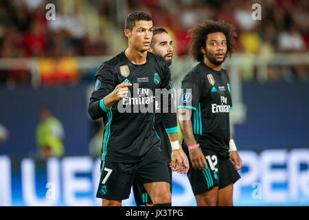 Skopje, ERIM - Agosto 8,2017: Real Madrid Cristiano Ronaldo durante la Coppa UEFA Intertoto partita finale tra il Real Madrid e il Manchester United a Philip Foto Stock