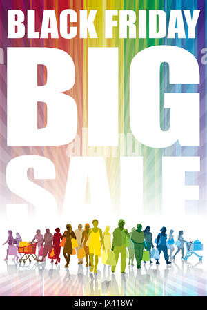 Folla colorata di persone con borse per lo shopping in un negozio. Foto Stock