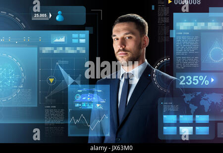 Imprenditore nel soddisfare su nero Foto Stock