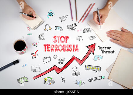 Fermare il terrorismo concetto. La riunione presso l ufficio bianco tavola. Foto Stock