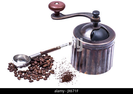 Manuale di metallo meccanica macinino da caffè. Foto Studio Foto Stock