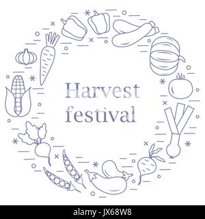 Carino illustrazione vettoriale di autunno diverse verdure di stagione disposti in un cerchio. Pomodoro, peperone, zucchine e altri ortaggi di caduta per annunciare Illustrazione Vettoriale