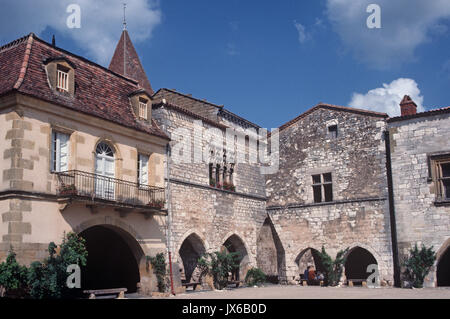 Monpazier, xiii secolo bastide città in Dordogne, Novelle-Aquitaine, a sud ovest della Francia Foto Stock