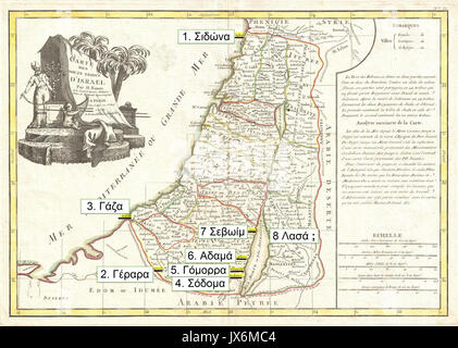 1770 Bonne Mappa di Israele che mostra le dodici tribù di Israele Geographicus bonne 1770 Canaan posizioni Genesi 10 19 Foto Stock