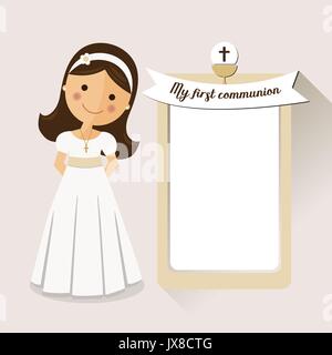 La mia prima comunione invito comunione con il messaggio e lo sfondo grigio Illustrazione Vettoriale