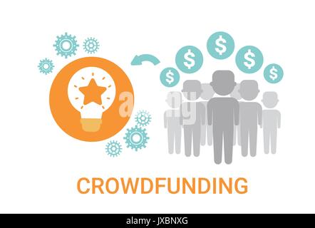 Crowdfunding Crowdsourcing risorse Business Idea Sponsor Icona di investimento Illustrazione Vettoriale