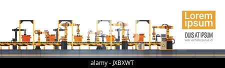 La produzione di fabbrica trasportatore la linea di montaggio automatico macchinari di automazione industriale il concetto di settore Illustrazione Vettoriale