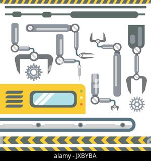 Robotico mani automatiche di montaggio Collezione di Macchine per automazione industriale nella produzione industriale Illustrazione Vettoriale