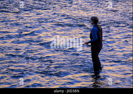 Pesca a mosca nel fiume Yakima, Yakima River Canyon Scenic e autostrada ricreative, Washington Foto Stock