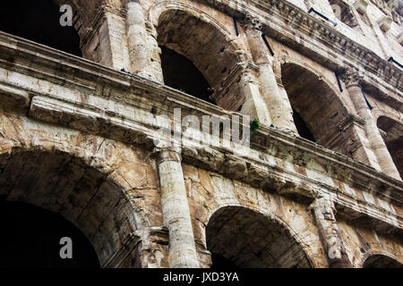 Vista ravvicinata di antichi archi del Colosseo a Roma Italia Foto Stock