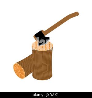 Log e ax isolato. Billetta in legno e ax su sfondo bianco Illustrazione Vettoriale