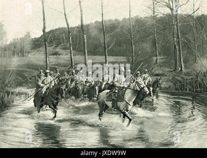 La cavalleria francese che attraversa un fiume nei pressi della Mosa, WW1 Foto Stock