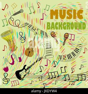 Strumenti musicali illustrazione. Colorato sfondo vettoriale con oggetti astratti Illustrazione Vettoriale