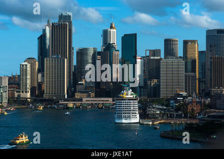 Vista aerea di Circular Quay e skyline di Sydney, Nuovo Galles del Sud, Australia. Foto Stock