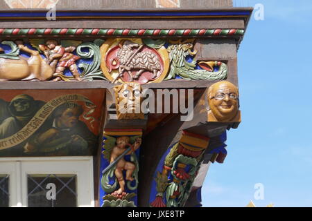 Knochenhaueramtshaus, Hildesheim, Niedersachsen, Deutschland | fornai' Guild Hall e macellai' Guild Hall in luogo di mercato, Knochenhaueramtshaus, Foto Stock