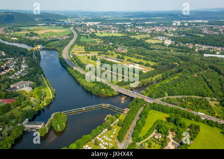 Valle della Ruhr, Hengsteysee, Volme estuario, Hagen, zona della Ruhr, Nord Reno-Westfalia, Germania Foto Stock