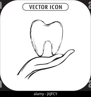 Dente sul lato, icona disegnati a mano, il vettore Illustrazione Vettoriale