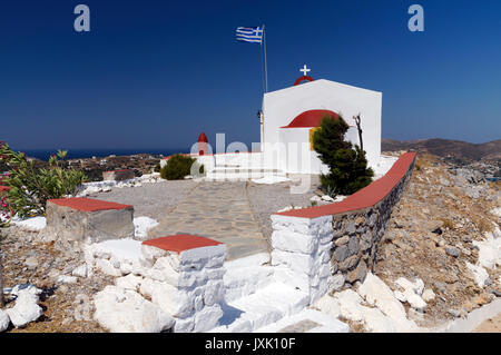 Profitis Ilias o profeta Elia chiesa accanto al castello di Panteli, LEROS, DODECANNESO isole, Grecia. Foto Stock