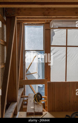 La struttura di legno casa in costruzione Foto Stock