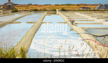NOIRMOUTIER, Francia - Luglio 03, 2017 : piccolo negozio sul ciglio della strada dove si può comprare il sale raccolte direttamente nelle paludi saline Foto Stock