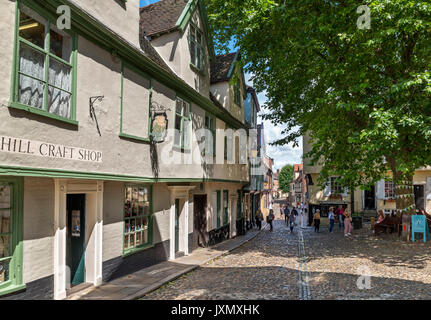 Elm Hill, una strada storica nella città vecchia, Norwich, Norfolk, Inghilterra, Regno Unito Foto Stock