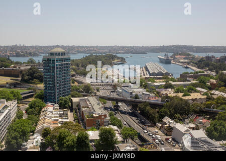 Vista aerea di Woolloomooloo Bay e Finger Wharf Sydney Australia Una città interna sobborgo di Sydney, Nuovo Galles del Sud Foto Stock