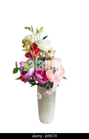 Bouquet fiore nel vaso sullo sfondo marrone. Diversi fiori e colori. Foto Stock