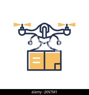 Consegna Drone - vettore moderno design di linea singola icona. Illustrazione Vettoriale