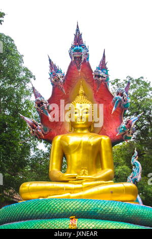 La bellissima buddha con re naga Mujarin al Wat Burapha,Ubonratchathani provincia,della Thailandia. Foto Stock