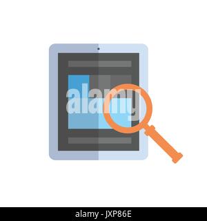 Tablet PC con icona della lente di ingrandimento dati concetto di ricerca Illustrazione Vettoriale