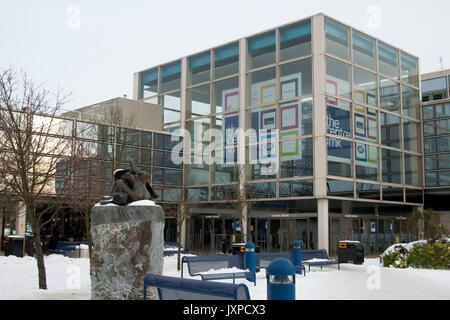 Vista del centro MK in neve. Foto Stock