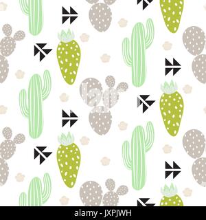 Impianto di Cactus vector seamless pattern. Abstract hipster deserto natura Stampa tessuto. Illustrazione Vettoriale