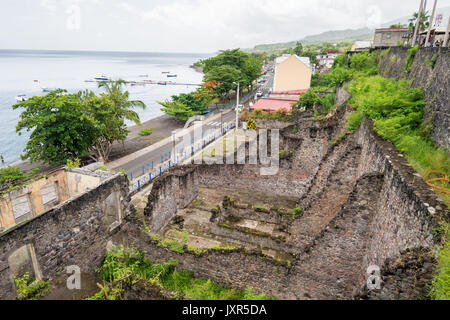 Quartier du Figuier in Saint Pierre, Martinica, fu distrutto dal Monte La Pelée eruzione nel 1902. Foto Stock