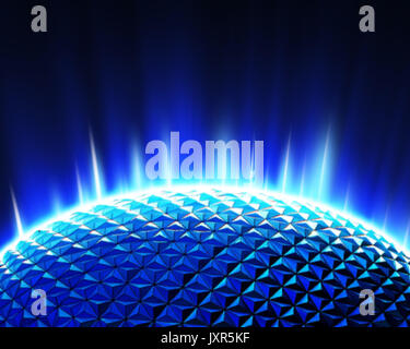 Sfera lucente nello spazio con la luminescenza di travi Foto Stock