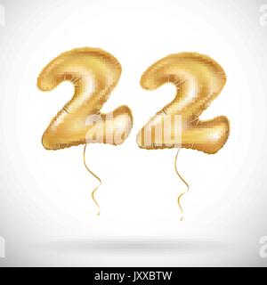 Il vettore 22 anniversario con oro brillante palloncini colorati e viva coriandoli. ventidue 3d design illustrazione per il vostro unico anniversar Illustrazione Vettoriale