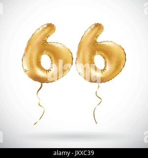Vettore numero d'oro 66 sessanta sei palloncino metallizzato. Parte della decorazione palloncini d'oro. Anniversario segno per vacanze felici, celebrazione, compleanno, carni Illustrazione Vettoriale
