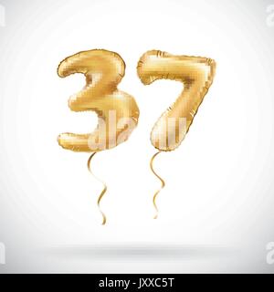 Vettore numero d'oro 37 trenta sette palloncino metallizzato. Parte della decorazione palloncini d'oro. Anniversario segno per vacanze felici, celebrazione, compleanno, ca Illustrazione Vettoriale