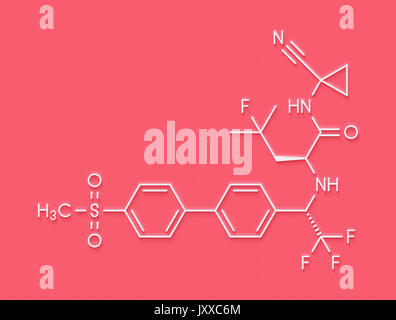 Odanacatib osteoporosi e metastasi ossee molecola di farmaco. Inibitore della catepsina K. formula scheletrico. Foto Stock