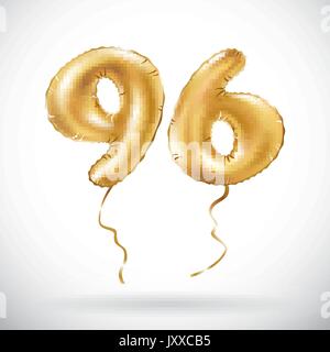 Vettore numero d'oro 96 novantasei palloncino metallizzato. Parte della decorazione palloncini d'oro. Anniversario segno per vacanze felici, celebrazione, compleanno, carn Illustrazione Vettoriale