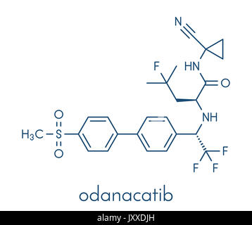 Odanacatib osteoporosi e metastasi ossee molecola di farmaco. Inibitore della catepsina K. formula scheletrico. Foto Stock