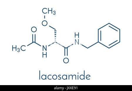 Lacosamide anticonvulsivante molecola di farmaco. Formula di scheletro. Foto Stock