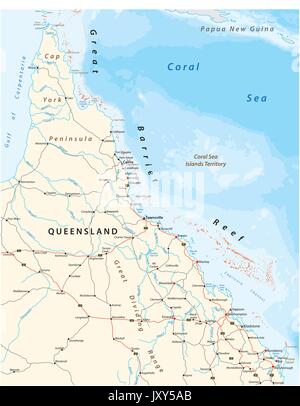 Road map del cappuccio york penisola con la grande barriera corallina, Queensland, Australia Illustrazione Vettoriale