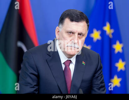 Il Belgio, Bruxelles: Fayez Mustafa al-Sarraj, Presidente del Consiglio presidenziale di Libia e il primo ministro del governo di intesa nazionale di L Foto Stock