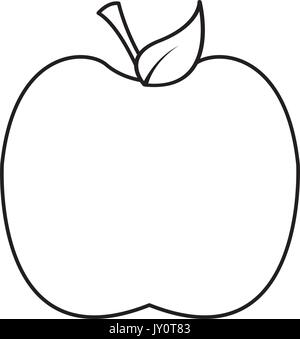 Cartoon Apple con il gambo e le foglie di disegno Linea illustrazione vettoriale Illustrazione Vettoriale