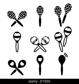 Le maracas, spagnolo o Rumba shaker set di icone vettoriali set di icone di sonagli - Maraca isolato su bianco Illustrazione Vettoriale