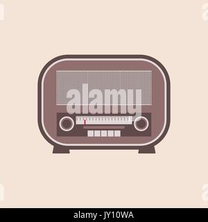 Vintage radio con pulsanti su sfondo beige. Radiodiffusione, vecchi media, concetto. Retrò icona radio. Illustrazione vettoriale di una vecchia radio retrò Illustrazione Vettoriale