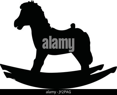 Un bianco e nero silhouette di un giocattolo cavallo a dondolo Illustrazione Vettoriale