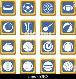 Sport palle set di icone blu Illustrazione Vettoriale