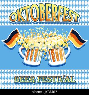 In stile vintage emblema con bicchieri di birra Illustrazione Vettoriale